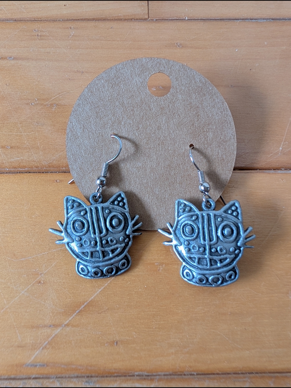 Vtg JJ Jonette Pewter Cat Earrings